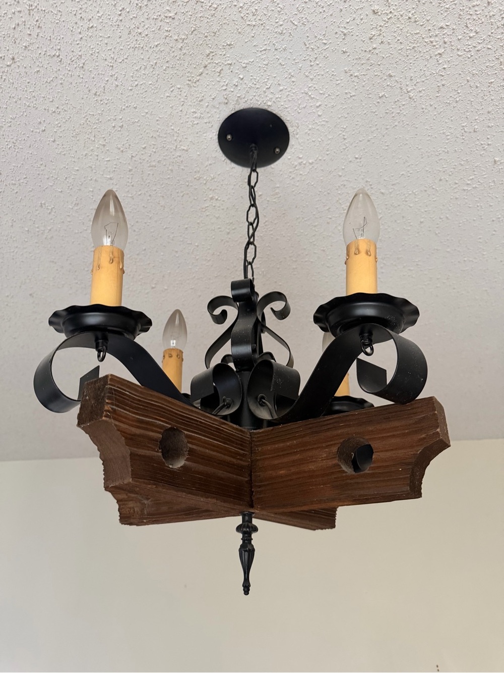 Vintage Rustic Brown and Black Wood & Metal Chandelier - Home Accents